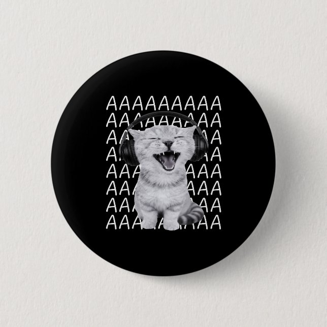 Aaaa Screaming Cat Meme Wearing Headphones Cat Int Knapp (Framsida)