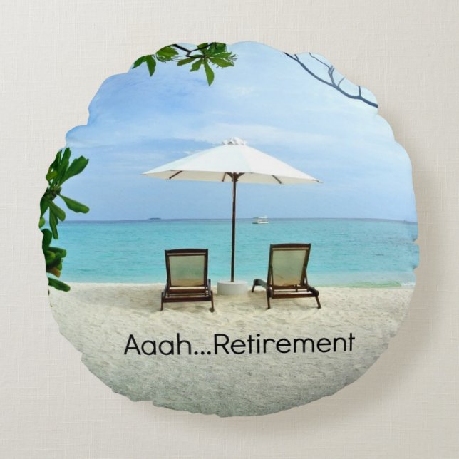 Aaah..pension, avslappnande strandscen rund kudde (Framsidan)