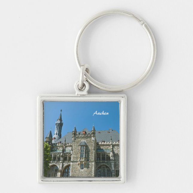 Aachen Keychain Fyrkantig Silverfärgad Nyckelring (Framsidan)