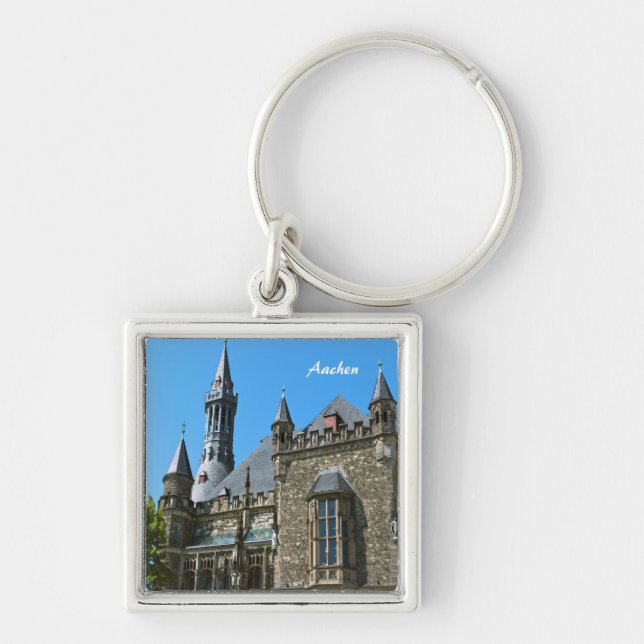 Aachen Keychain Fyrkantig Silverfärgad Nyckelring (Framsidan)