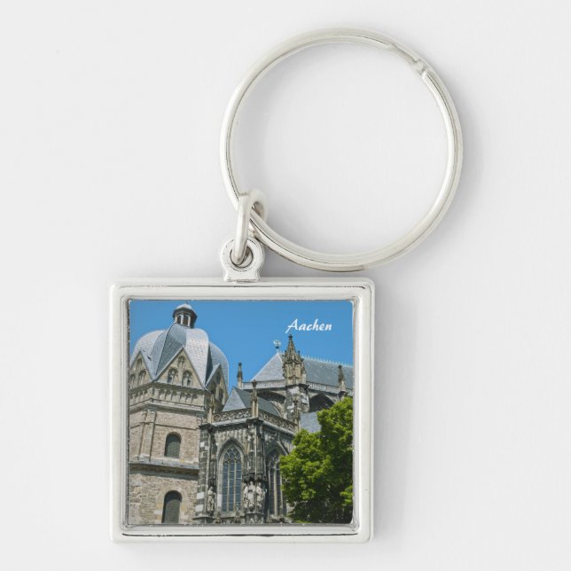 Aachen Keychain Fyrkantig Silverfärgad Nyckelring (Framsidan)