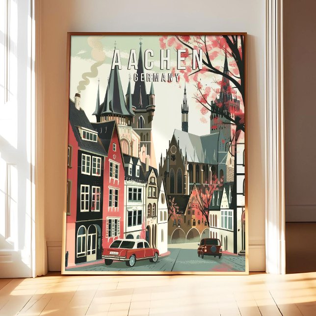 Aachen Tyskland Affisch Konsttryck, Stad Retro Vin (Skapare uppladdad)