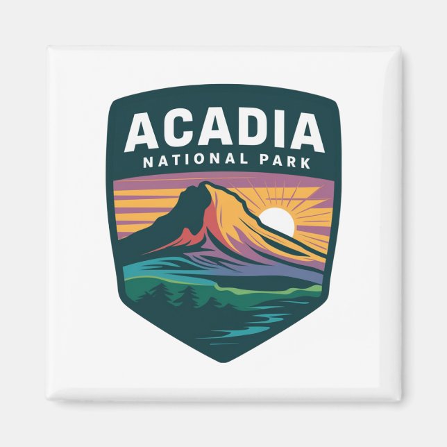 Aadia National Park Sunset Badge Illustration Magnet (Framsidan)