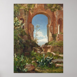 Aagaard Ruins Mount Etna liggande målning Poster