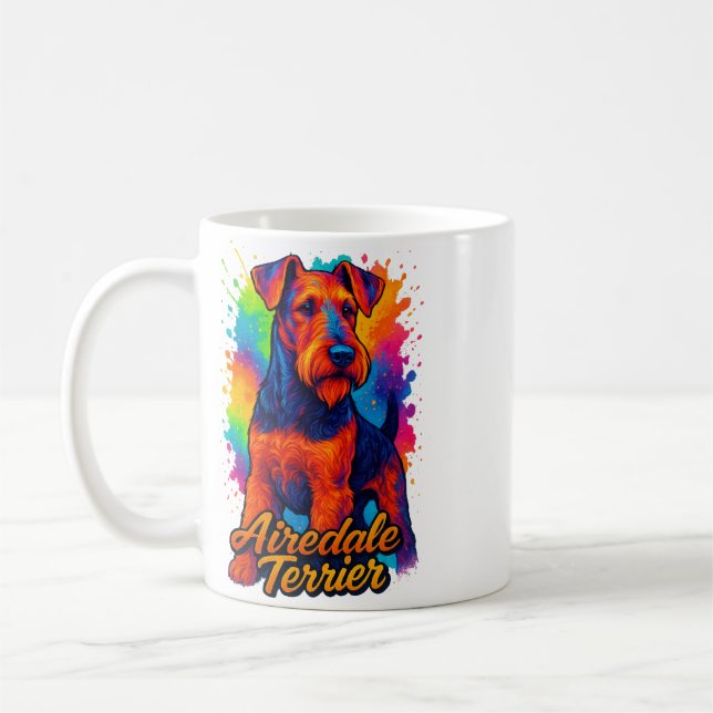 Aairedale Terrier Pop Art Illustration Colorful Kaffemugg (Vänster)