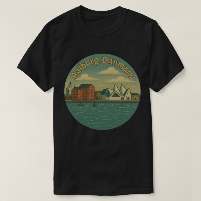 Aalborg Denmark Cityscape T Shirt (Design framsida)