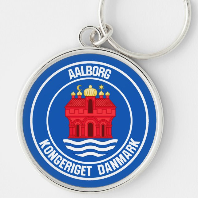 Aalborg Round Emblem Rund Silverfärgad Nyckelring (Framsidan)