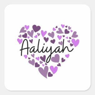 Aaliyah, lila hjärtan fyrkantigt klistermärke