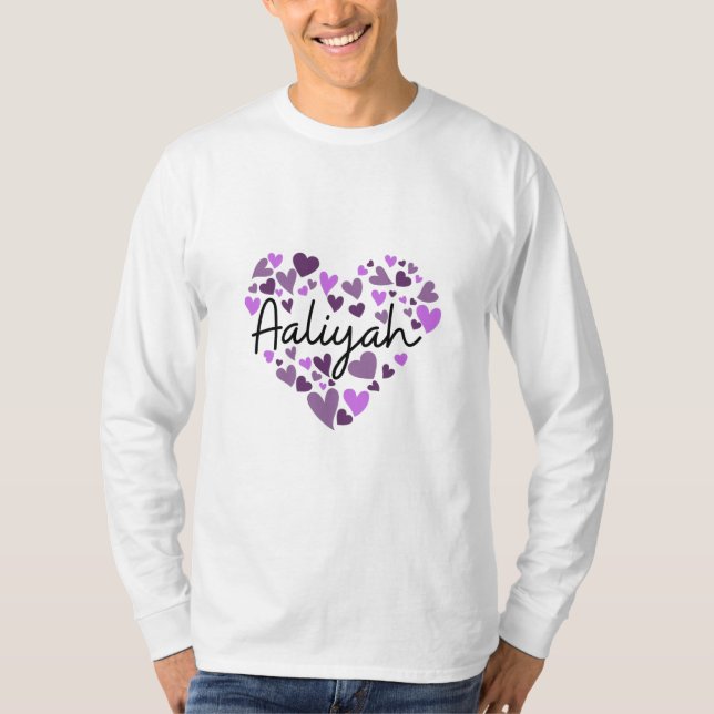 Aaliyah, lila hjärtan t shirt (Framsida)