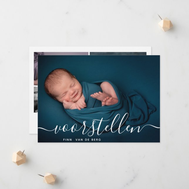 Aangepaste Fotocollage Script Voorstellen Geboorte Meddelande (Fram/Back In Situ)
