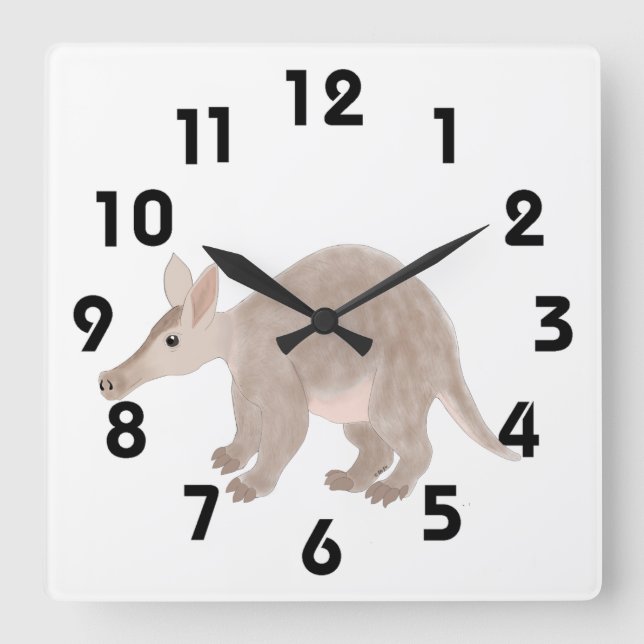 Aardvark Clock Fyrkantig Klocka (Framsida)