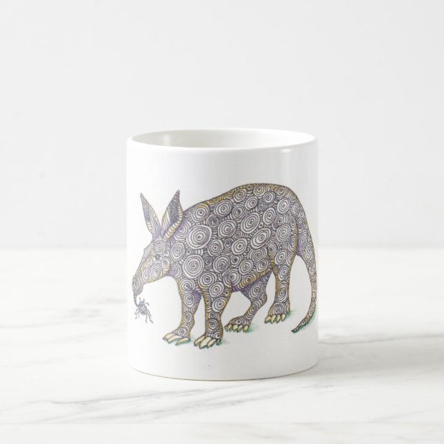 Aardvark och ant svart pennkonst med teckning kaffemugg (Center)