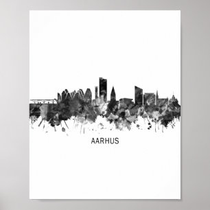 Aarhus Danmark Skyline BW Poster
