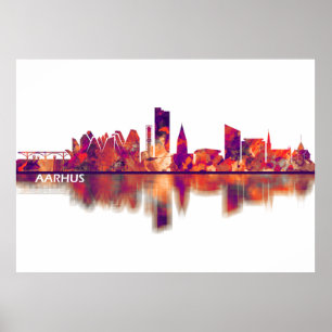 Aarhus Danmark Skyline Poster