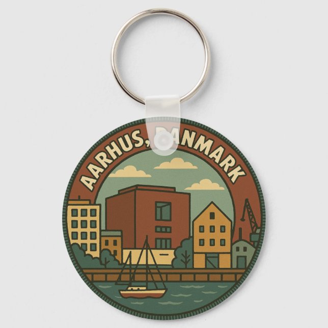 Aarhus Danmark stadsbild Nyckelring (Framsida)