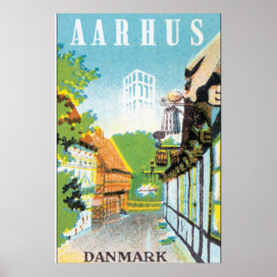 Aarhus Danmark Vintage resor Poste Poster
