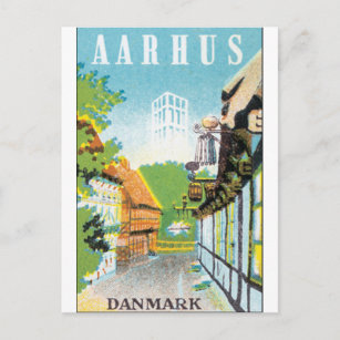 Aarhus Danmark Vintage resor Poste Vykort