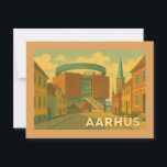 Aarhus Denmark Cityscape Vykort<br><div class="desc">Celebrate Aarhus,  Denmark with this charming vintage-inspired illustration. Featuring the city's unique waterfront architecture and a sailboat,  this design is perfect for travelers,  Danes,  and lovers of Scandinavian culture.</div>