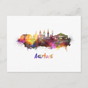 Aarhus skyline i vattenfärg vykort