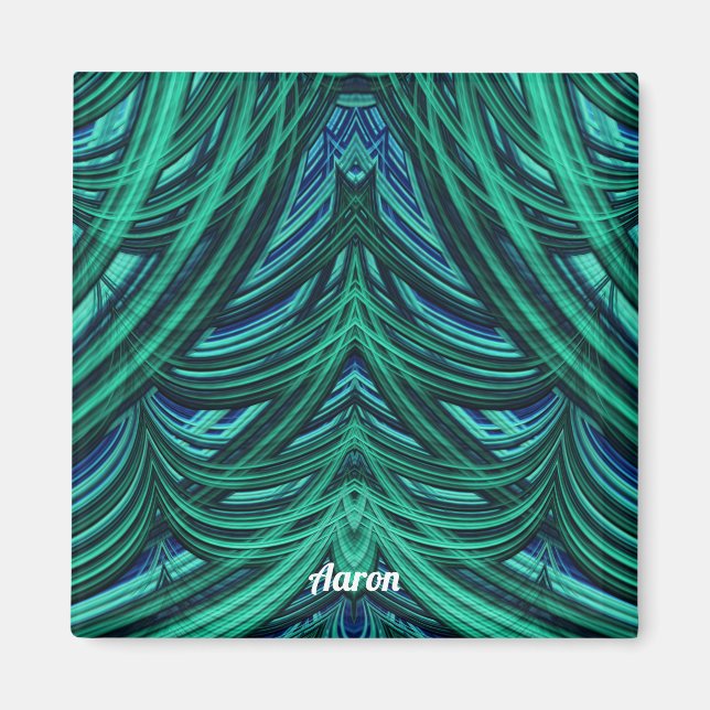 AARON ~ 3D Fractal Design Blue grönt Magnet (Framsidan)
