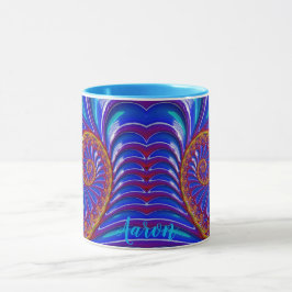AARON ~ GLOSSY 3D Zany Blue Gult Fractal ~ Mugg