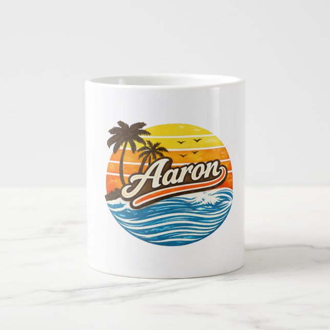 Aaron Retro Solnedgång Namn Design Jumbo Mugg (Framsidan)