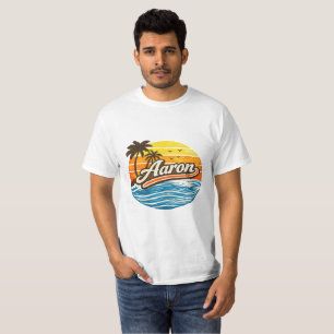 Aaron Retro Solnedgång Namn Design T Shirt