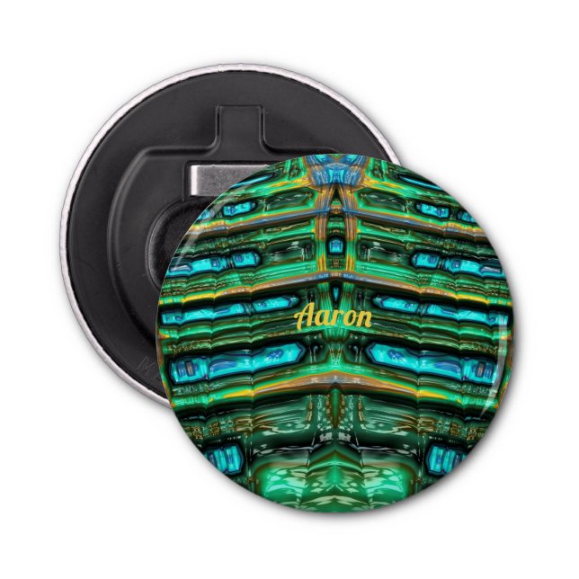 AARON ~ Shades of Green Aqua Blue and Yellow 3D~  Flasköppnare (Framsidan)