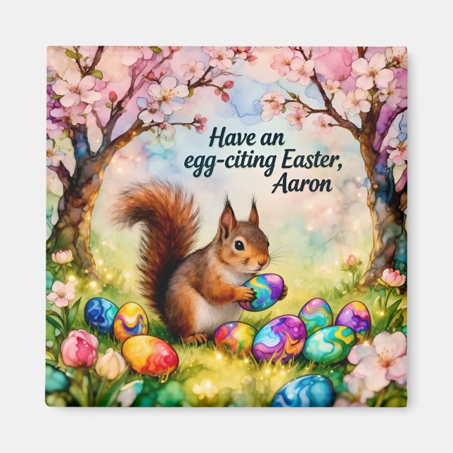 AARON ~ Squirrel collecting Easter Eggs ~  Magnet (Framsidan)