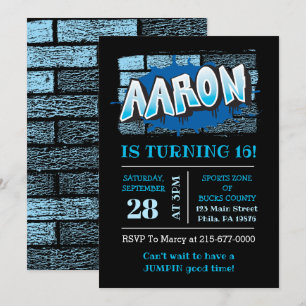 Aaron Your Graffiti Namn Brick Wall Födelsedagsfes Inbjudningar