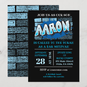 Aaron Your Graffiti Namn Brick Wall Pub Mitzvah Inbjudningar