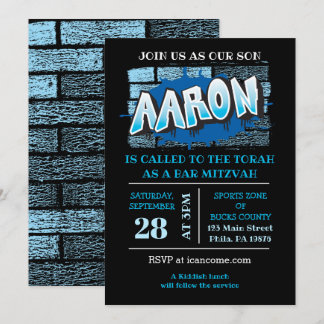 Aaron Your Graffiti Namn Brick Wall Pub Mitzvah Inbjudningar