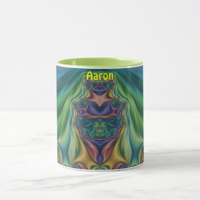 AARON ~ Zany 3D Fractal ~ Purple Green Yellow Mug  Mugg (Center)