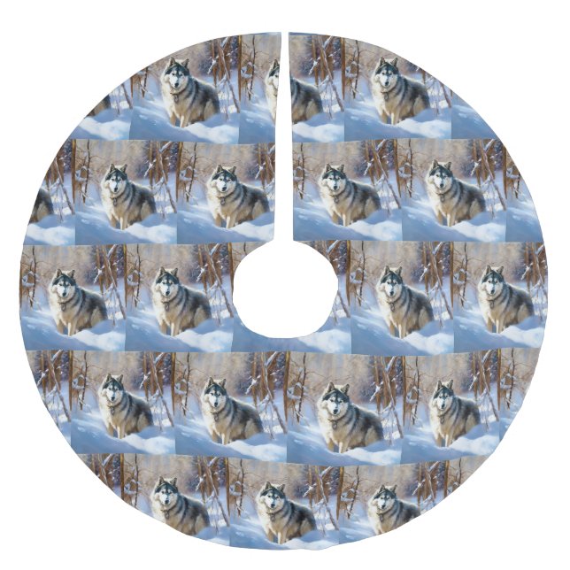 Aaskan Malamute Låt det snöa jul Julgransmatta Borstad Polyester (Framsidan)