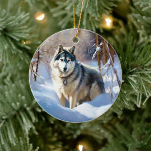 Aaskan Malamute Låt det snöa jul Julgransprydnad Keramik
