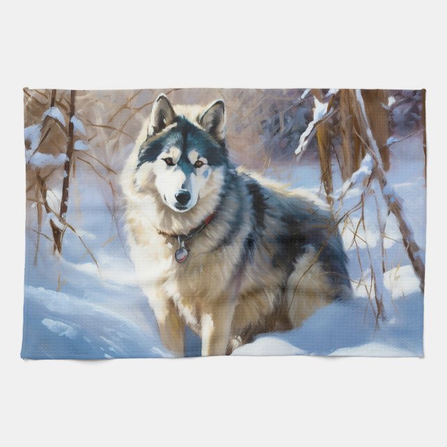 Aaskan Malamute Låt det snöa jul Kökshandduk (Horisontell)