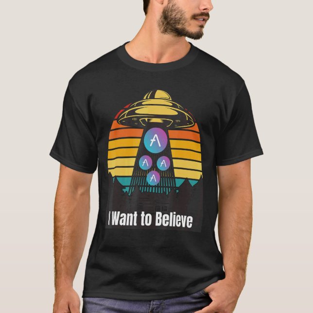 Aave Ufo möter Retro Sunset Blockchain Eth Gråt T Shirt (Framsida)