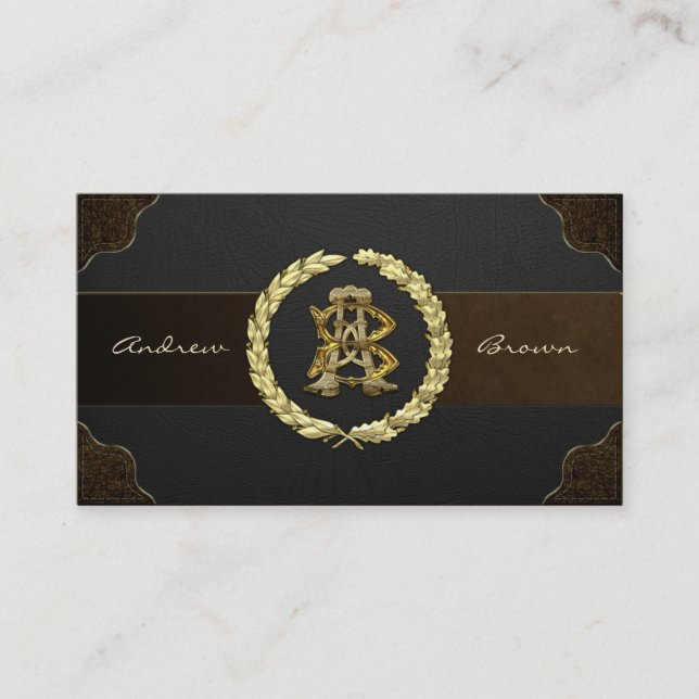 AB & BA Monogram [Guld+läder] Visitkort (Framsida)
