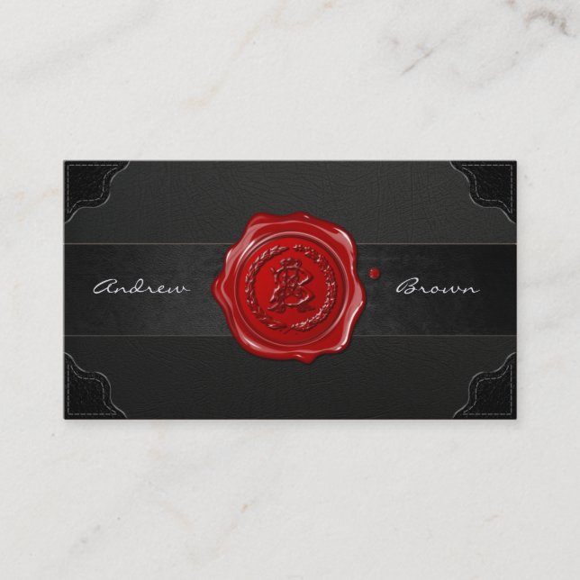 AB & BA Vax Seal Monogram [Svart läder] Visitkort (Framsida)