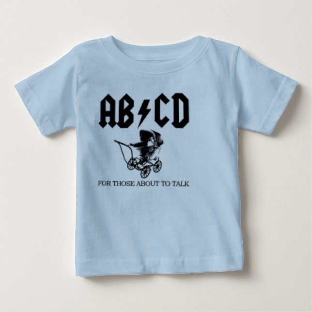 AB/CD-, för de omkring som talar AC-/DCbabyen Tee Shirt (Framsida)