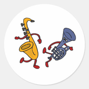AB Saxophone och Trumpet Dancing Tecknad Runt Klistermärke