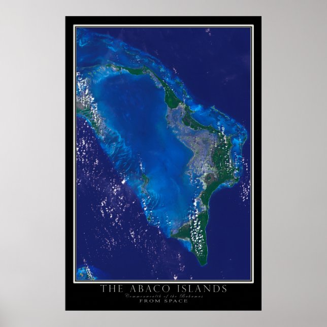 Abaco Islands Bahamas från Space Satellite Karta Poster (Framsidan)