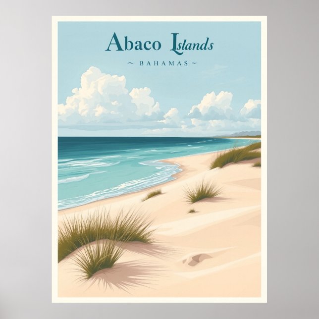 Abacoöarna, Bahamas – Kustdyner Vintage Poster (Framsidan)
