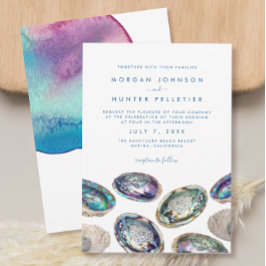 Abalone Snäcka Colorful Watercolor Beach Wedding Inbjudningar