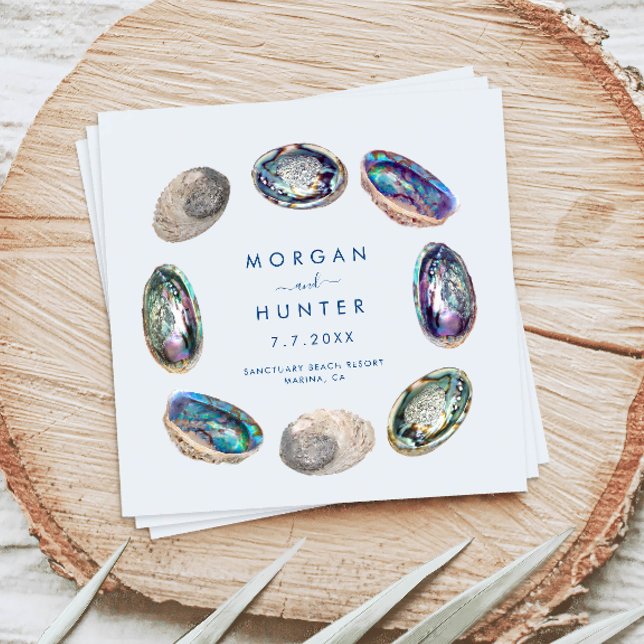 Abalone Snäcka Colorful Watercolor Beach Wedding Pappersservett (These colorful watercolor abalone shell napkins are perfect for your coastal chic beach wedding)