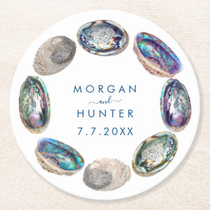 Abalone Snäcka Colorful Watercolor Beach Wedding Underlägg Papper Rund