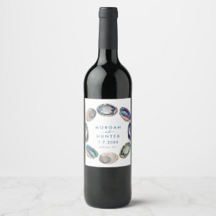 Abalone Snäcka Colorful Watercolor Beach Wedding Vinflaska Etikett