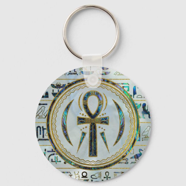 Abalone Snäcka Egyptian Ankh Kor symbol Nyckelring (Framsida)