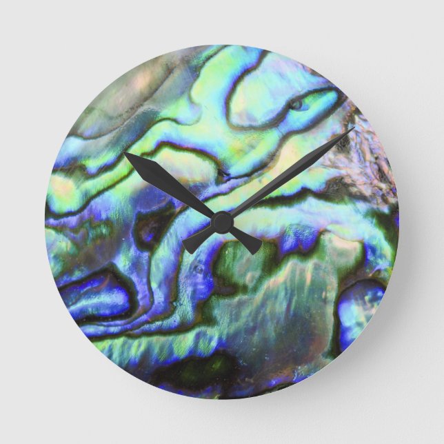 Abalone snäcka grönt blue paua rund klocka (Framsida)