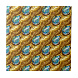 Abalone tear droppe paua pua snäcka guld blue glam kakelplatta